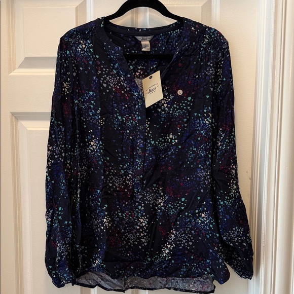 G.H. Bass & Co. Tops - G.H. Bass & Co. Dark Blue Blouse with Colorful Dots